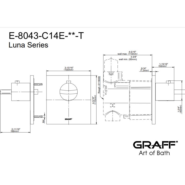 Element zewnętrzny Graff Luna baterii natryskowej termostatycznej chrom E-8043-C14E-PC-T