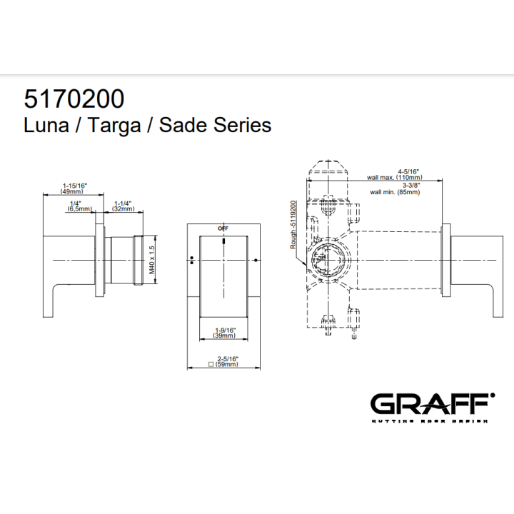 Zawór odcinający Graff Ametis element zewnętrzny baterii natryskowej na 2 wyjścia chrom E-8071-LM36E1-PC-T