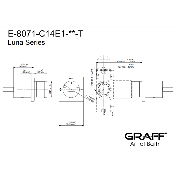 Zawór odcinający Graff Ametis element zewnętrzny baterii natryskowej na 2 wyjścia chrom E-8071-C14E1-PC-T