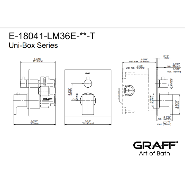 Element zewnętrzny baterii natryskowej Graff Luna chrom E-18041-LM36E-PC-T