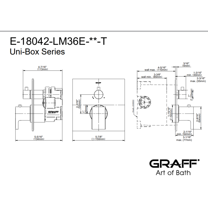 Element zewnętrzny baterii natryskowej Graff Luna na 2 wyjścia chrom E-18042-LM36E-PC-T
