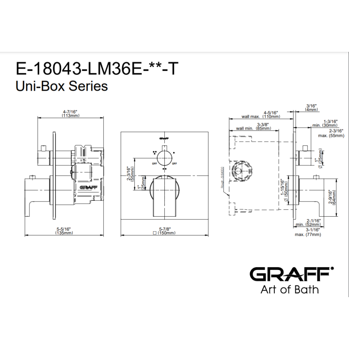 Element zewnętrzny baterii natryskowej Graff Luna na 3 wyjścia chrom E-18043-LM36E-PC-T