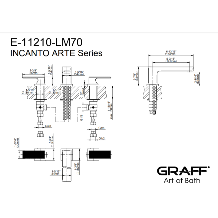 Bateria umywalkowa Graff Incanto Arte trzyotworowa chrom E-11210-LM70B-PC