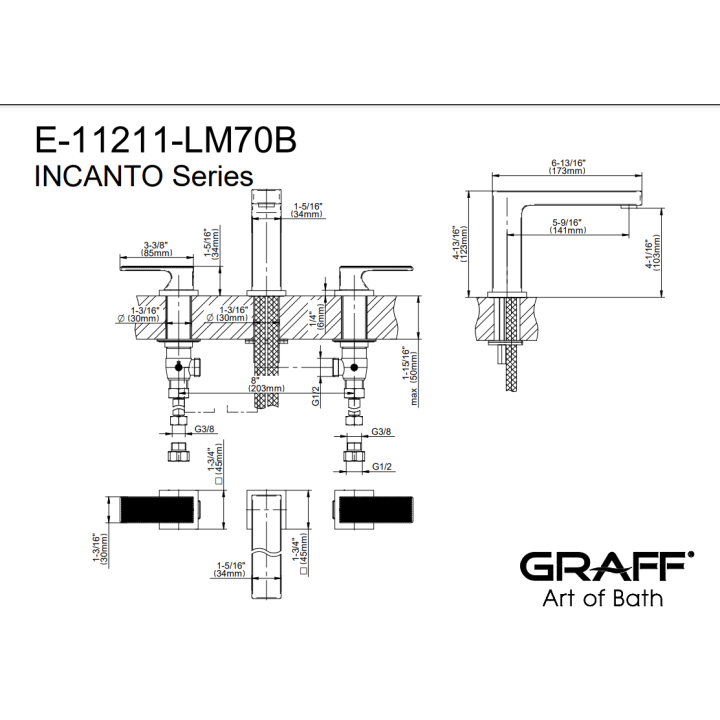 Bateria umywalkowa Graff Incanto Arte trzyotworowa chrom E-11211-LM70B-PC