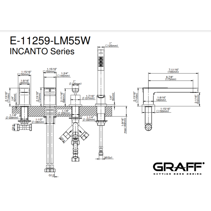 Bateria wannowa Graff Incanto z zestawem natryskowym chrom E-11259-LM55W-PC