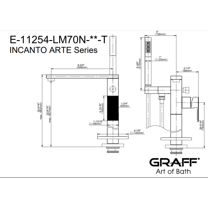 Bateria wannowa Graff Incanto Arte High-flow podłogowa chrom E-11254-LM70N-PC-T
