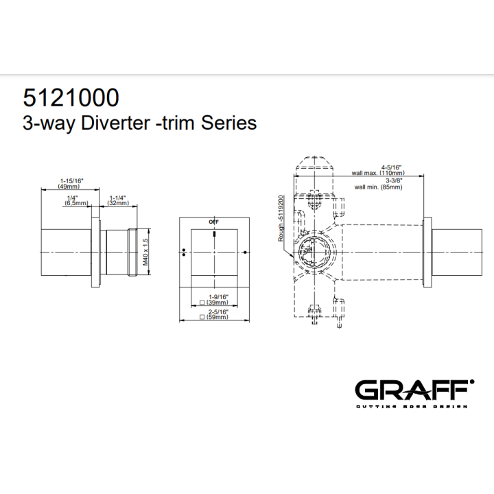 Zawór odcinający Graff Incanto element zewnętrzny baterii natryskowej na 2 wyjścia chrom E-8071-SH1-PC-T