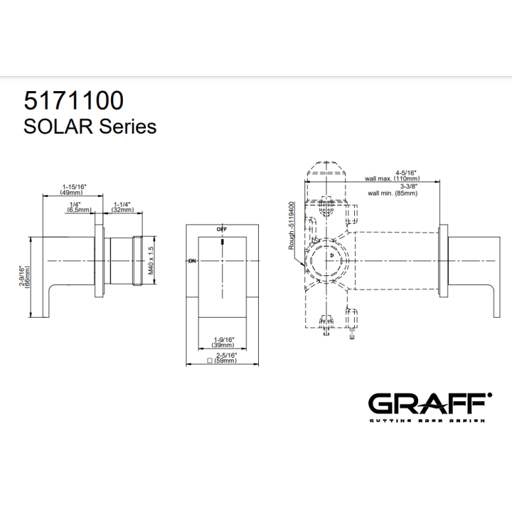 Zawór odcinający Graff Solar element zewnętrzny baterii natryskowej chrom E-8098-LM31E1-PC-T