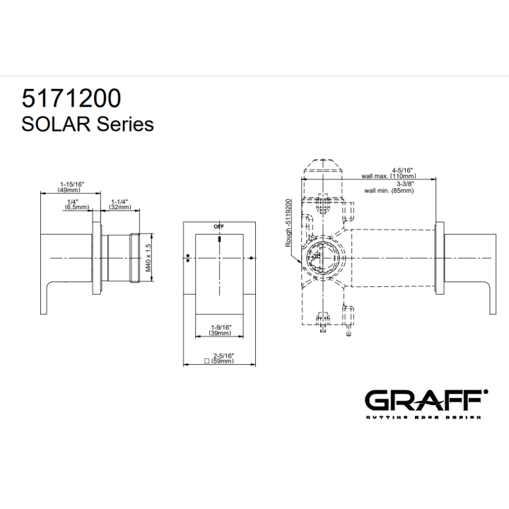 Zawór odcinający Graff Solar element zewnętrzny baterii natryskowej na 2 wyjścia chrom E-8071-LM31E1-PC-T