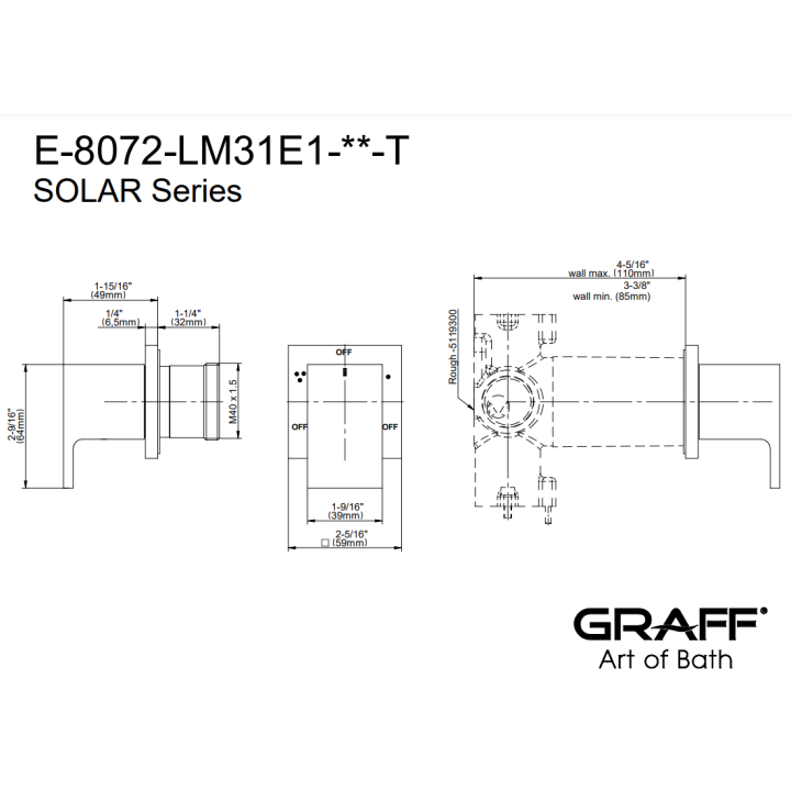 Zawór odcinający Graff Solar element zewnętrzny baterii natryskowej na 3 wyjścia chrom E-8072-LM31E1-PC-T
