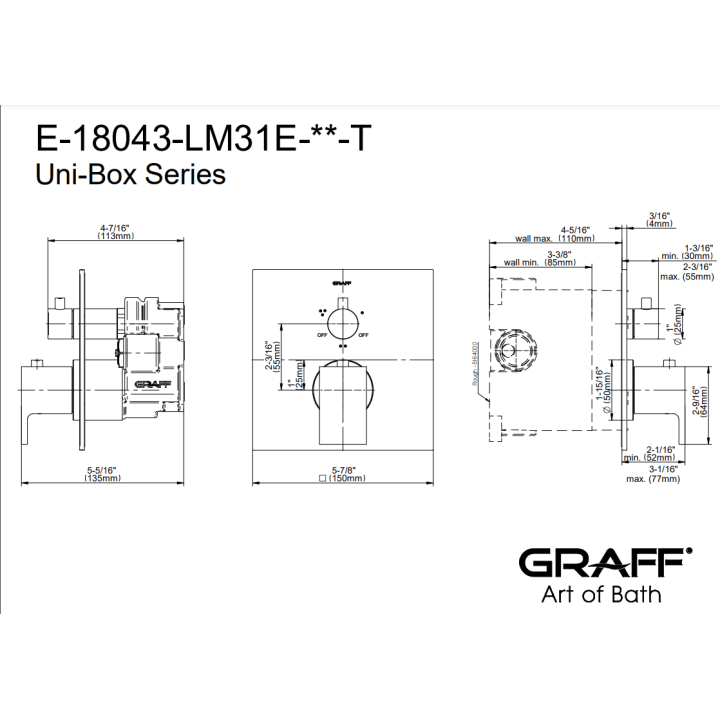Element zewnętrzny Graff Solar baterii natryskowej termostatycznej na 3 wyjścia chrom E-18043-LM31E-PC-T