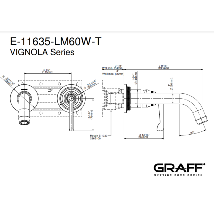 Bateria umywalkowa Graff Vignola podtynkowa z wylewką 19,1 cm chrom E-11635-LM60W-PC-T