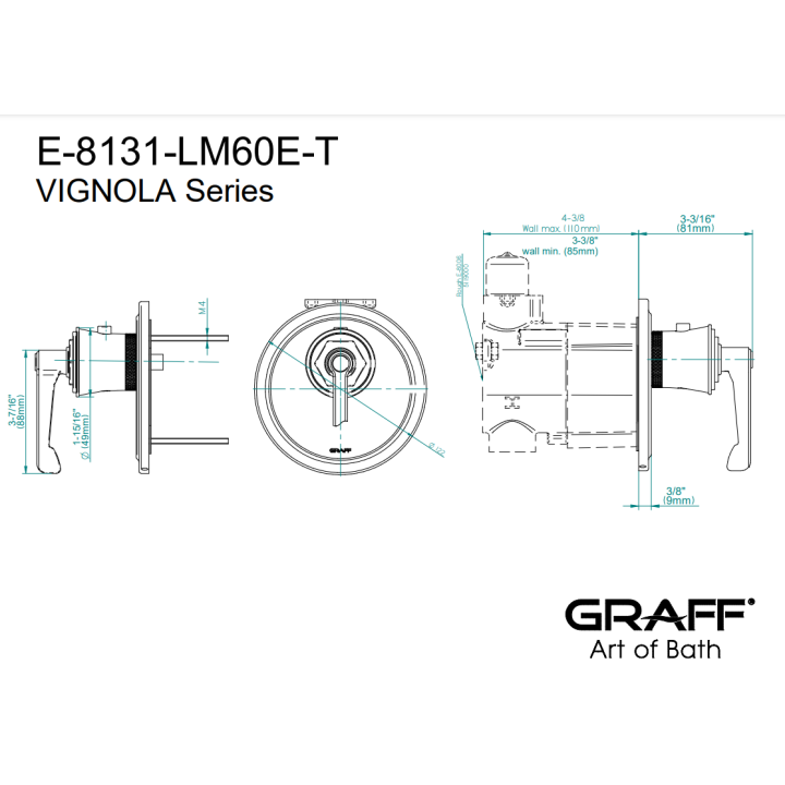 Element zewnętrzny Graff Vignola baterii natryskowej termostatycznej chrom E-8131-LM60E-PC-T