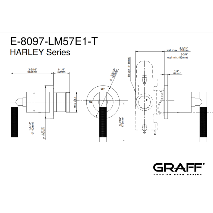 Zawór odcinający Graff Harley element zewnętrzny baterii natryskowej chrom E-8097-LM57E1-PC-T