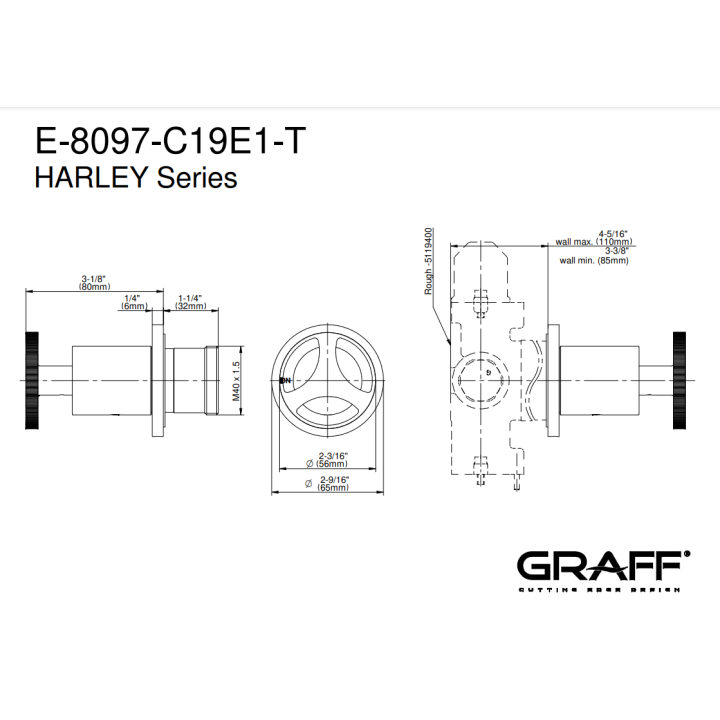 Zawór odcinający Graff Harley element zewnętrzny baterii natryskowej chrom E-8097-C19E1-PC-T