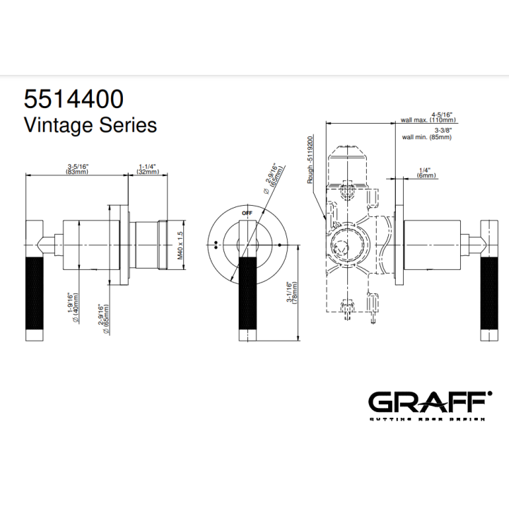 Zawór odcinający Graff Harley element zewnętrzny baterii natryskowej na 2 wyjścia chrom E-8068-LM57E1-PC-T