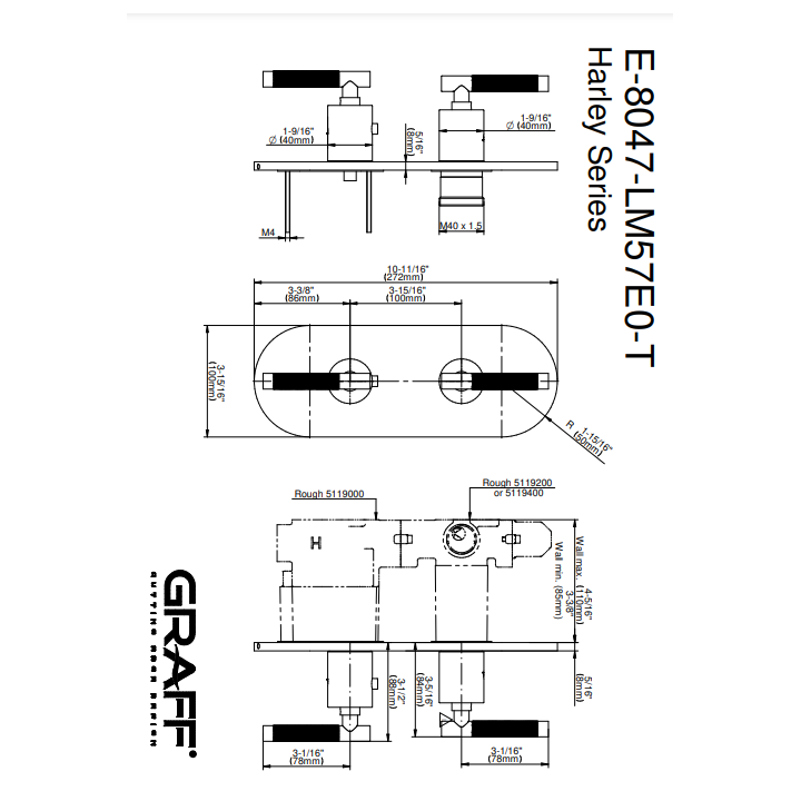 Element zewnętrzny Graff Harley baterii natryskowej termostatycznej chrom E-8047-LM57E0-PC