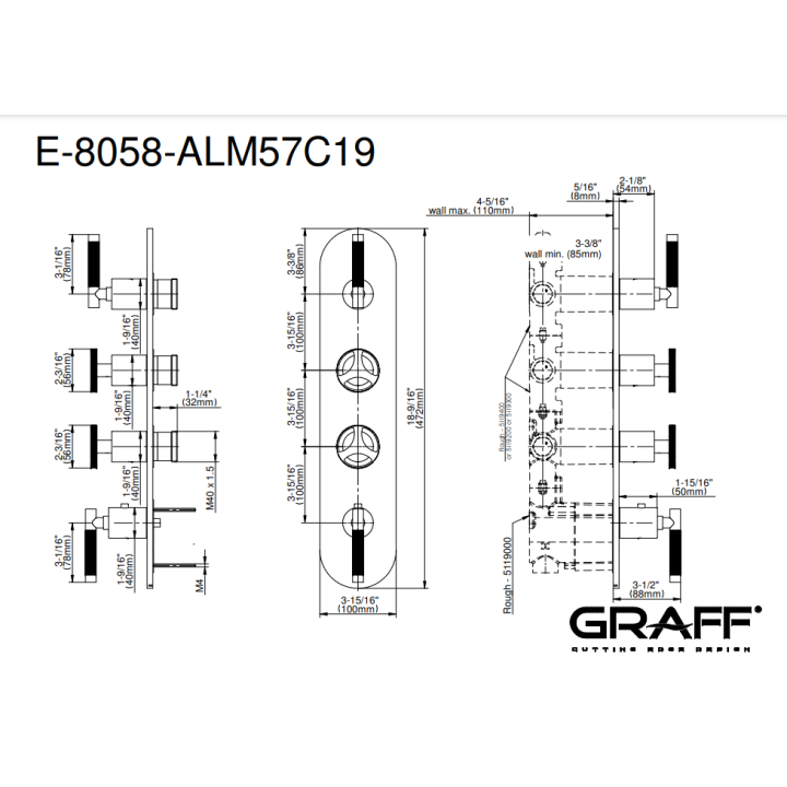 Element zewnętrzny Graff Harley baterii natryskowej chrom E-8058-ALM57C19-PC-T