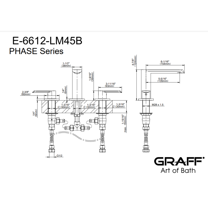 Bateria umywalkowa Graff Phase 3-otworowa chrom E-6612-LM45B-PC