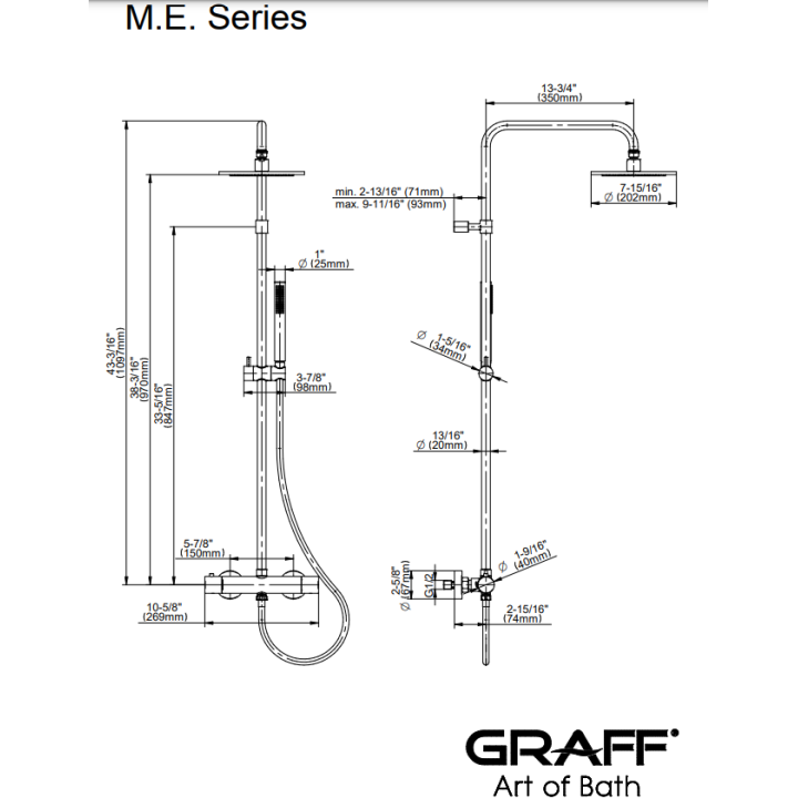 Kolumna prysznicowa Graff Phase termostatyczna z zestawem natryskowym chrom EX-11796-RHT-PC