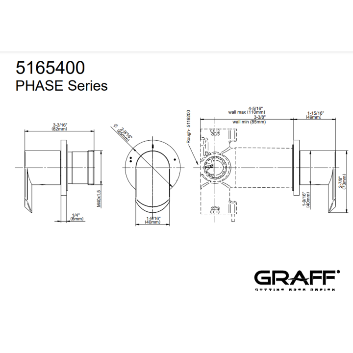 Zawór odcinający Graff Phase element zewnętrzny baterii natryskowej na 2 wyjścia chrom E-8068-LM45E1-PC-T