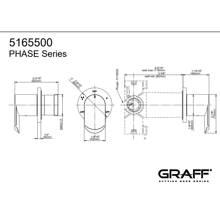 Zawór odcinający Graff Phase element zewnętrzny baterii natryskowej na 3 wyjścia chrom E-8069-LM45E1-PC-T