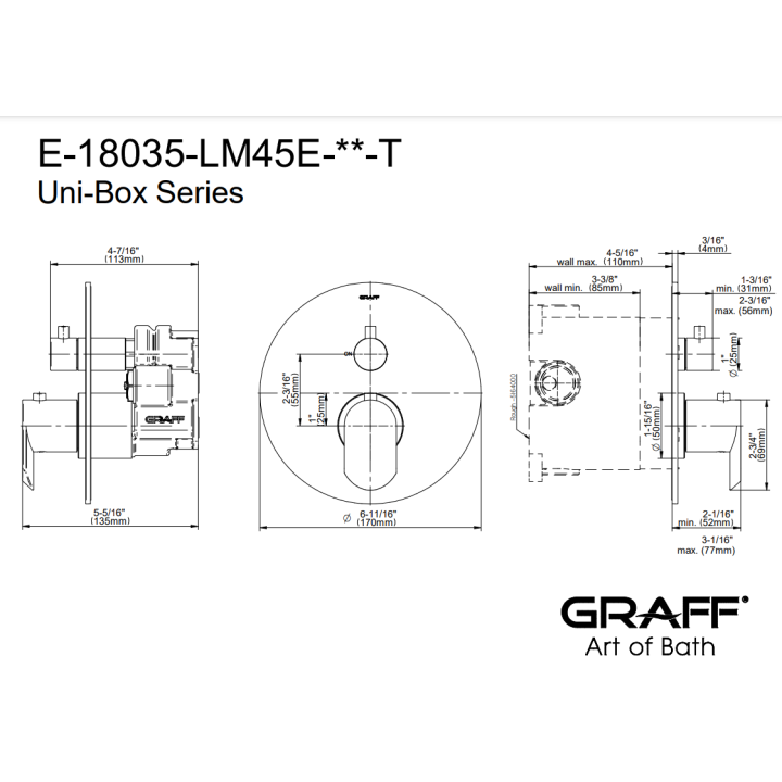 Element zewnętrzny Graff Phase baterii natryskowej termostatycznej chrom E-18035-LM45E-PC-T