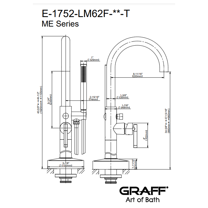 Bateria wannowa Graff Terra podłogowa chrom E-1752-LM62F-PC-T