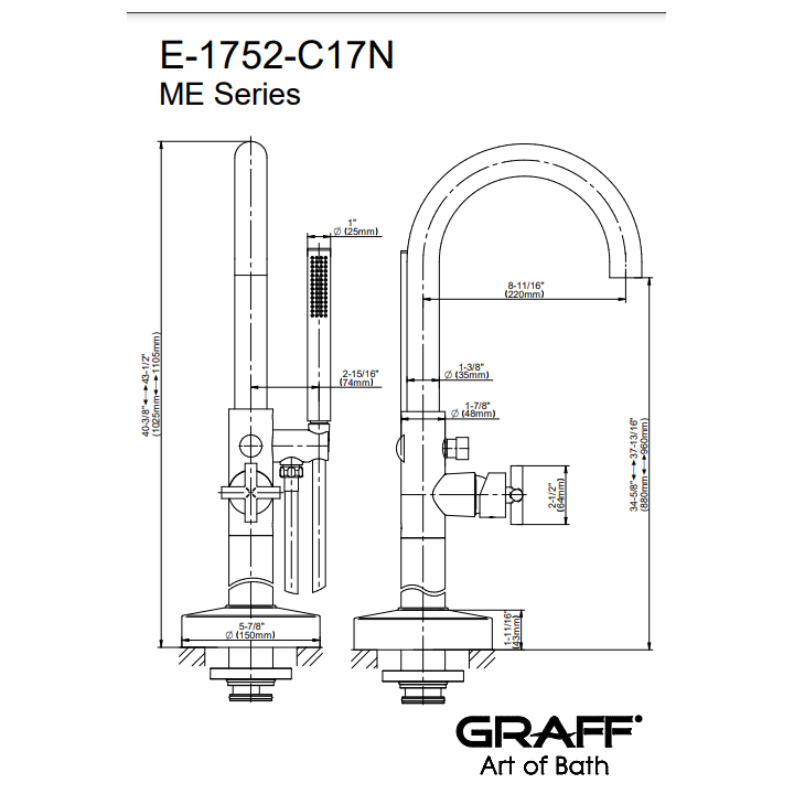 Bateria wannowa Graff Terra podłogowa chrom E-1752-C17N-PC-T