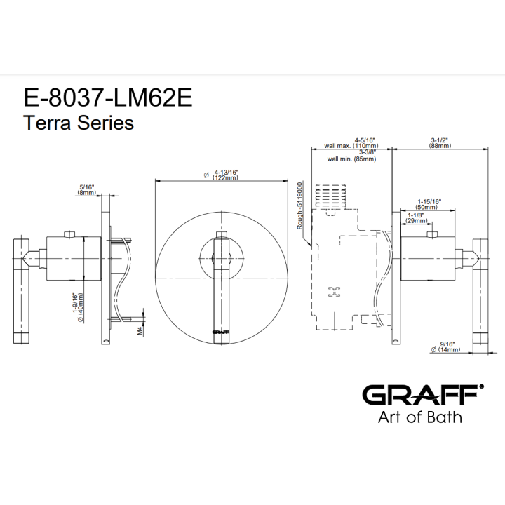 Element zewnętrzny Graff Terra baterii natryskowej termostatycznej chrom E-8037-LM62E-PC-T