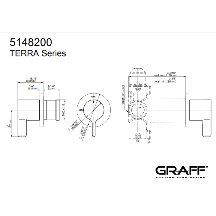 Zawór odcinający Graff Terra element zewnętrzny baterii natryskowej chrom E-8097-LM46E1-PC-T