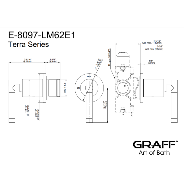 Zawór odcinający Graff Terra element zewnętrzny baterii natryskowej chrom E-8097-LM62E1-PC-T
