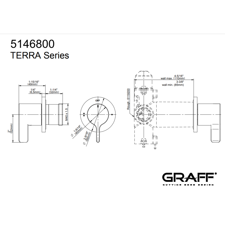 Zawór odcinający Graff Terra element zewnętrzny baterii natryskowej na 2 wyjścia chrom E-8068-LM46E1-PC-T