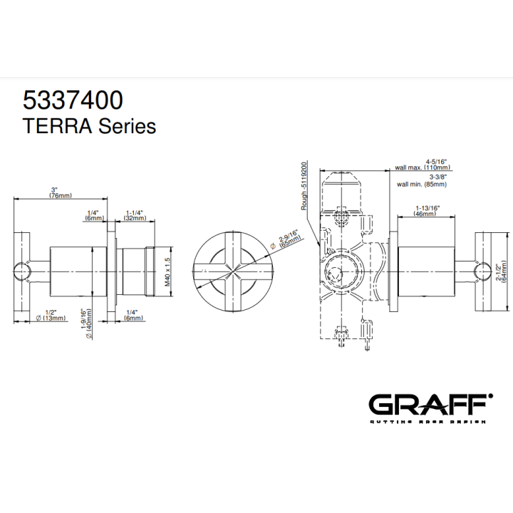Zawór odcinający Graff Terra element zewnętrzny baterii natryskowej na 2 wyjścia chrom E-8068-C17E1-PC-T