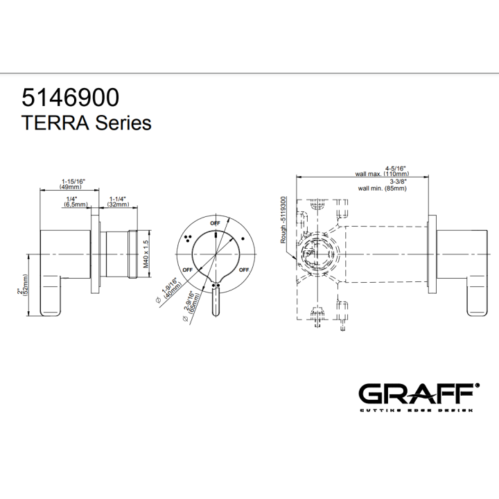 Zawór odcinający Graff Terra element zewnętrzny baterii natryskowej na 3 wyjścia chrom E-8069-LM46E1-PC-T