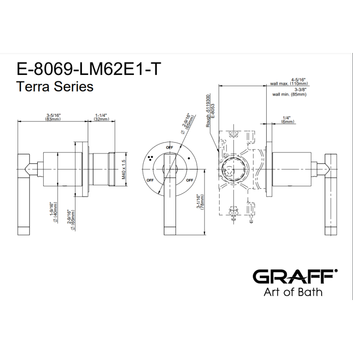 Zawór odcinający Graff Terra element zewnętrzny baterii natryskowej na 3 wyjścia chrom E-8069-LM62E1-PC-T