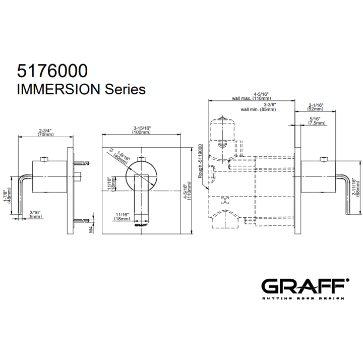 Element zewnętrzny Graff Immersion baterii termostatycznej natryskowej chrom E-8043-LM40E-PC-T