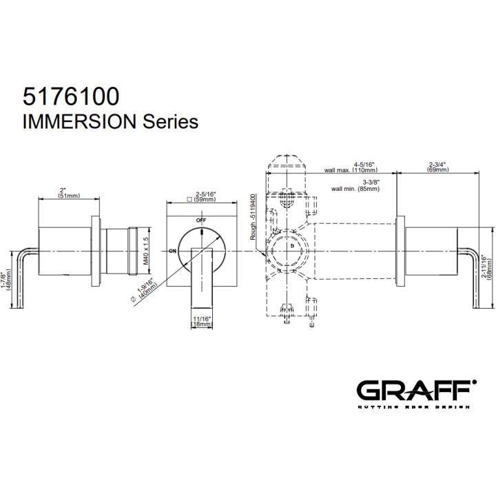 Zawór odcinający Graff Immersion element zewnętrzny baterii natryskowej chrom E-8098-LM40E1-PC-T