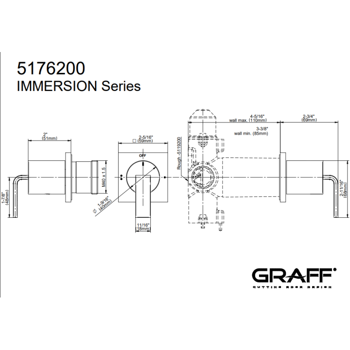 Zawór odcinający Graff Immersion element zewnętrzny baterii natryskowej na 2 wyjścia chrom E-8071-LM40E1-PC-T
