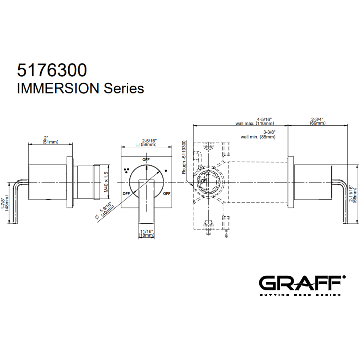 Zawór odcinający Graff Immersion element zewnętrzny baterii natryskowej na 3 wyjścia chrom E-8072-LM40E1-PC-T