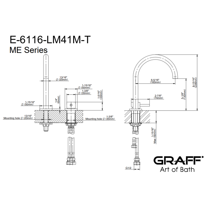 Bateria umywalkowa Graff M.E. chrom E-6116-LM41M-PC