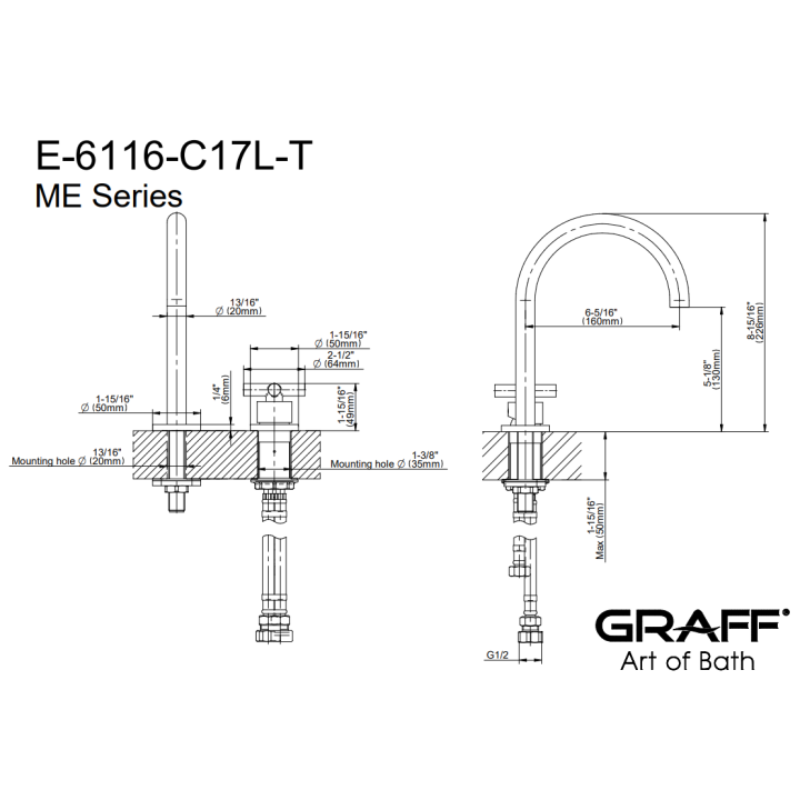 Bateria umywalkowa Graff M.E. chrom E-6116-C17L-PC