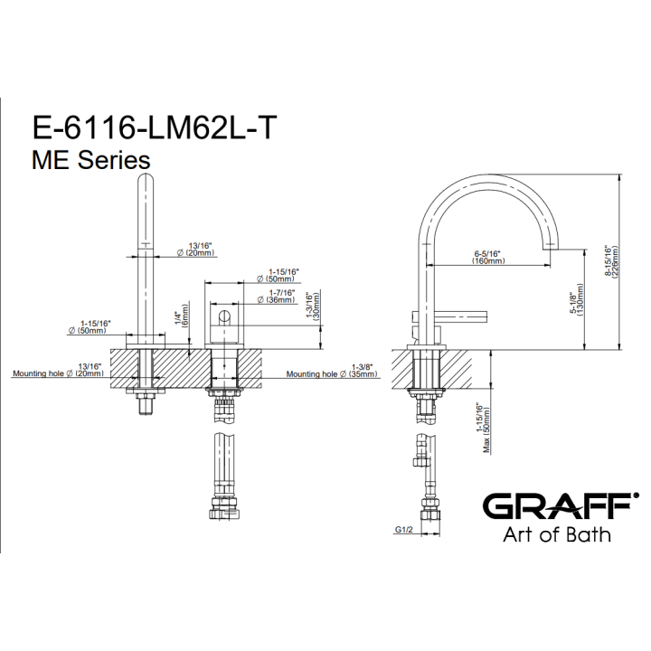 Bateria umywalkowa Graff M.E. chrom E-6116-LM62L-PC