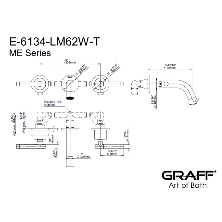 Bateria umywalkowa Graff M.E. z wylewką 14,8 chrom E-6134-LM62W-PC-T