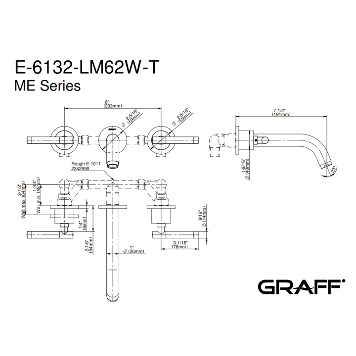 Bateria umywalkowa Graff M.E. z wylewką 18,8 chrom E-6132-LM62W-PC-T