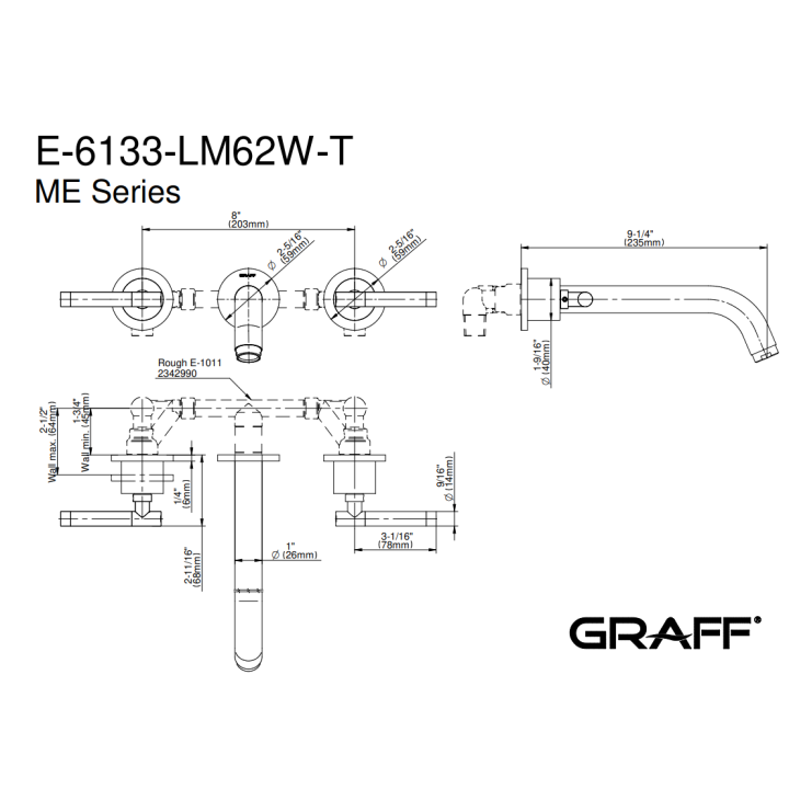 Bateria umywalkowa Graff M.E. z wylewką 23,2 chrom E-6133-LM62W-PC-T