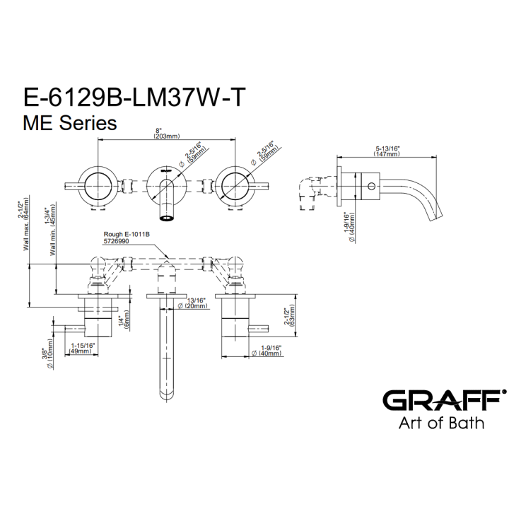 Bateria umywalkowa Graff M.E. z wylewką 14,8 cm chrom E-6129B-LM37W-T