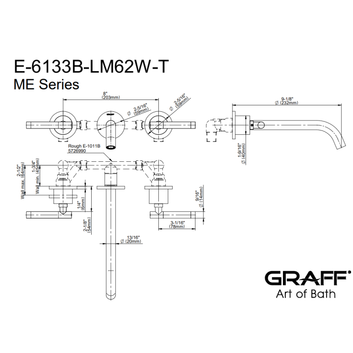 Bateria umywalkowa Graff M.E. z wylewką 23,2 cm chrom E-6133B-LM62W-PC-T