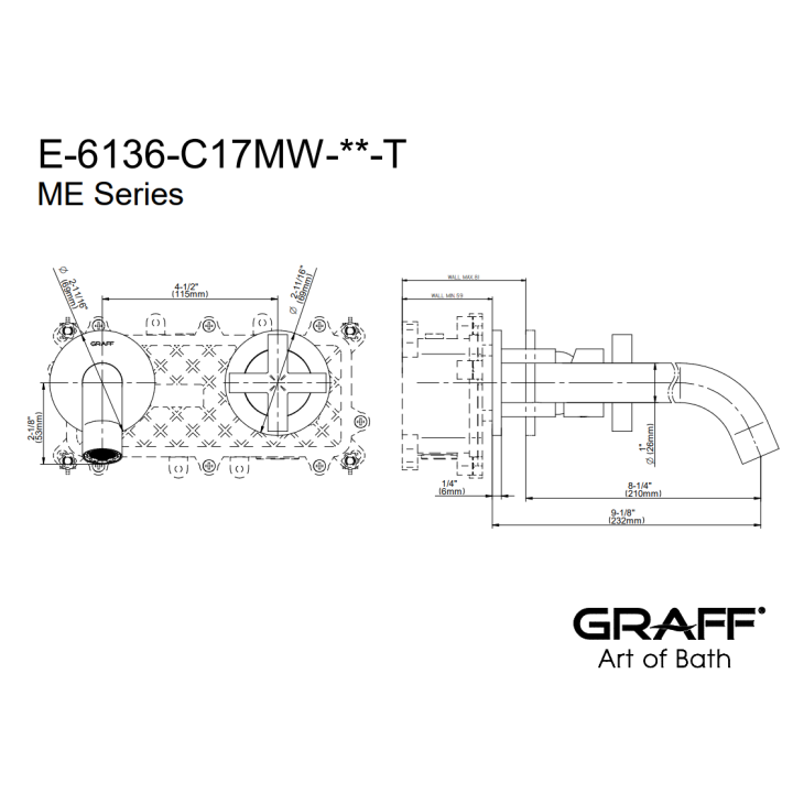 Bateria umywalkowa Graff M.E. ścienna z wylewką 23,2 chrom E-6136-C17MW-PC-T
