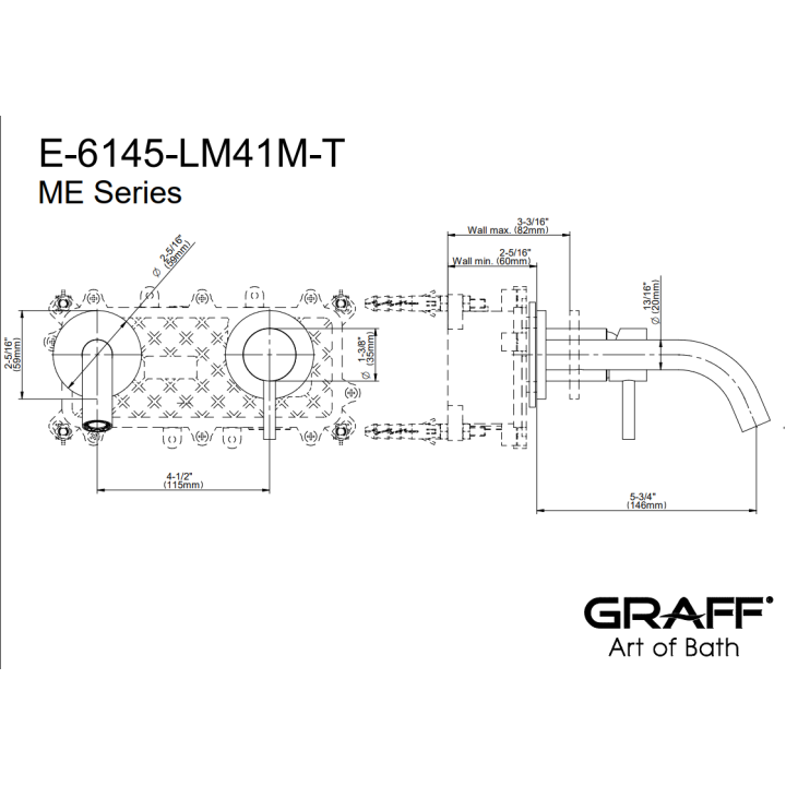 Bateria umywalkowa ścienna Graff M.E. z wylewką 14,8 cm chrom E-6145-LM41M-PC-T